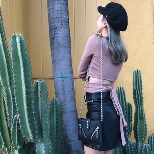 Dusty pink lace-up back sweater